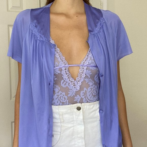 Vintage Periwinkle Button Down Blouse Boho - Picture 11 of 12
